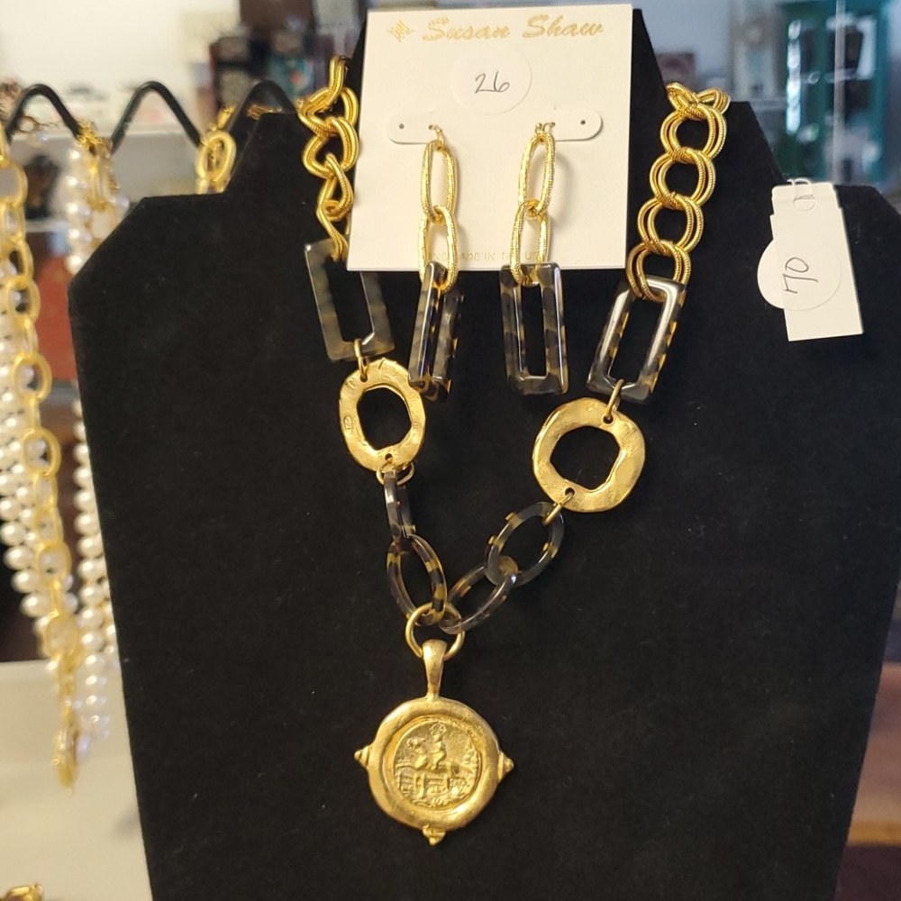 Horse medallion necklace and earrings set